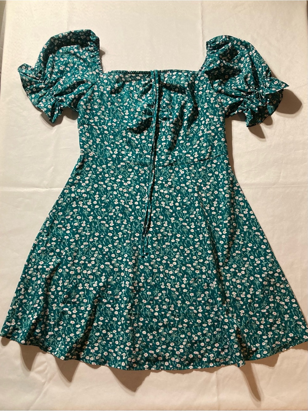 SHEIN Teal Floral Puff-Sleeve Dress